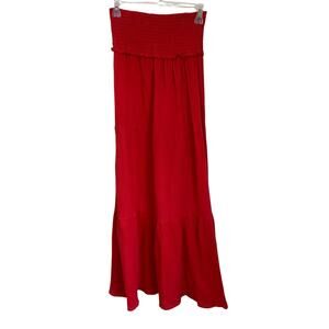 Boston Proper Red Maxi Skirt Size XS Smocked Waist Boho Resort Vacation Chic